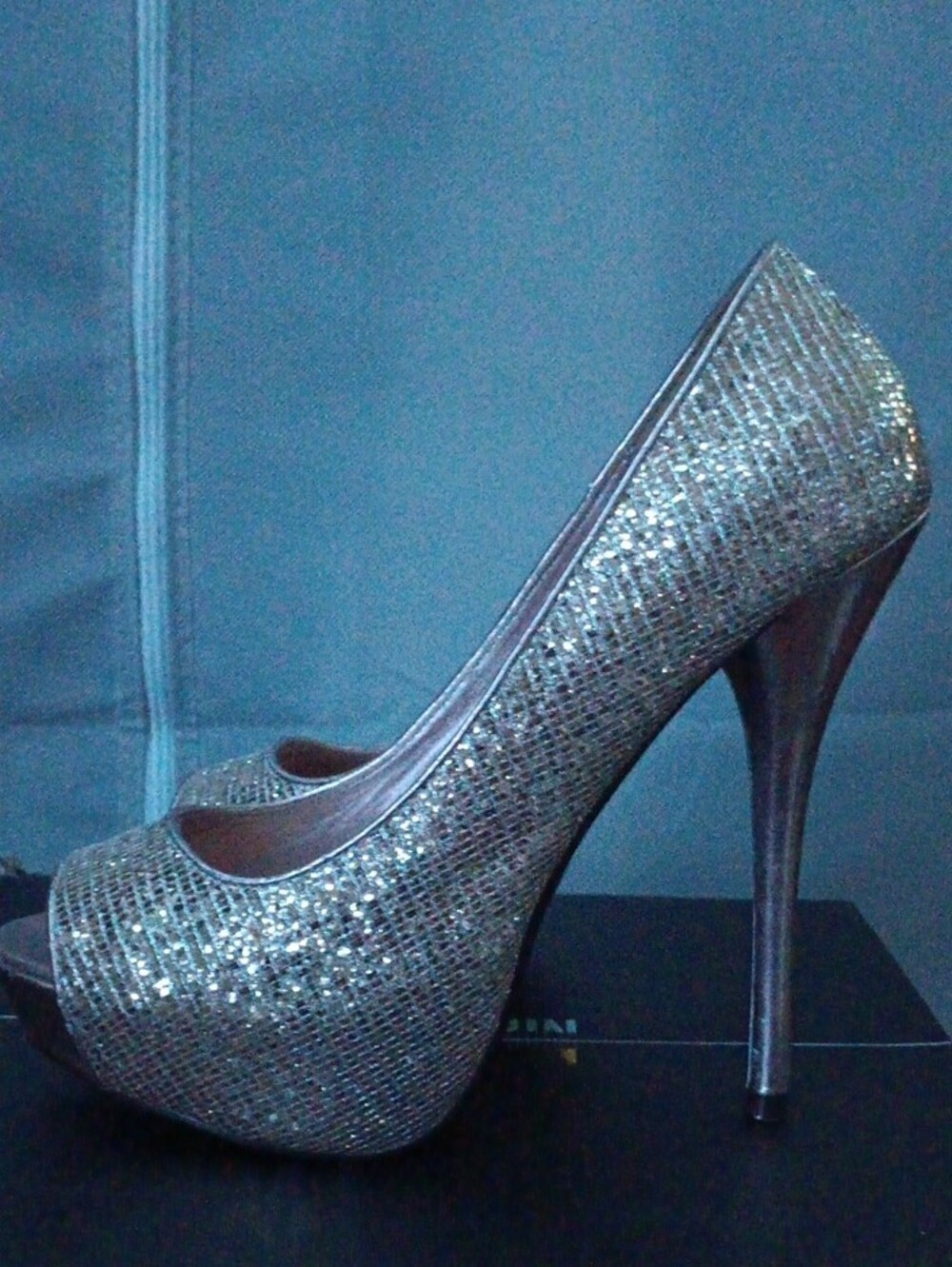 Women's Glitter Peep-Toe High Heel Pumps - Gold - Picture 2 of 5
